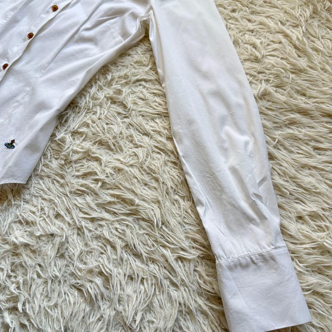 ヴィヴィアンウェストウッド　ボタンダウン　ハイネックシャツ　ストレッチ　白　刺繍