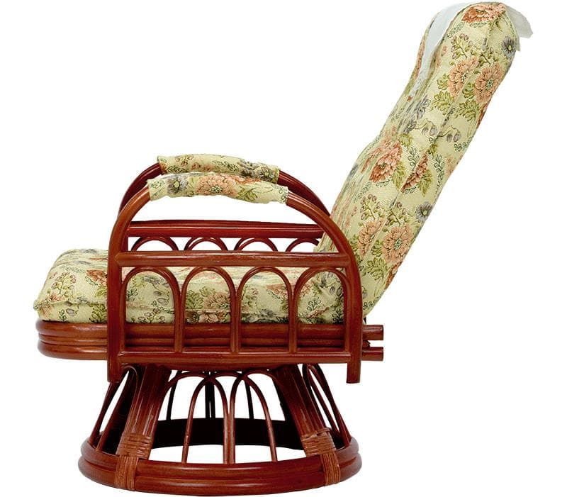 アジアンテイスト　高級籐　ギア回転リクライニング座椅子