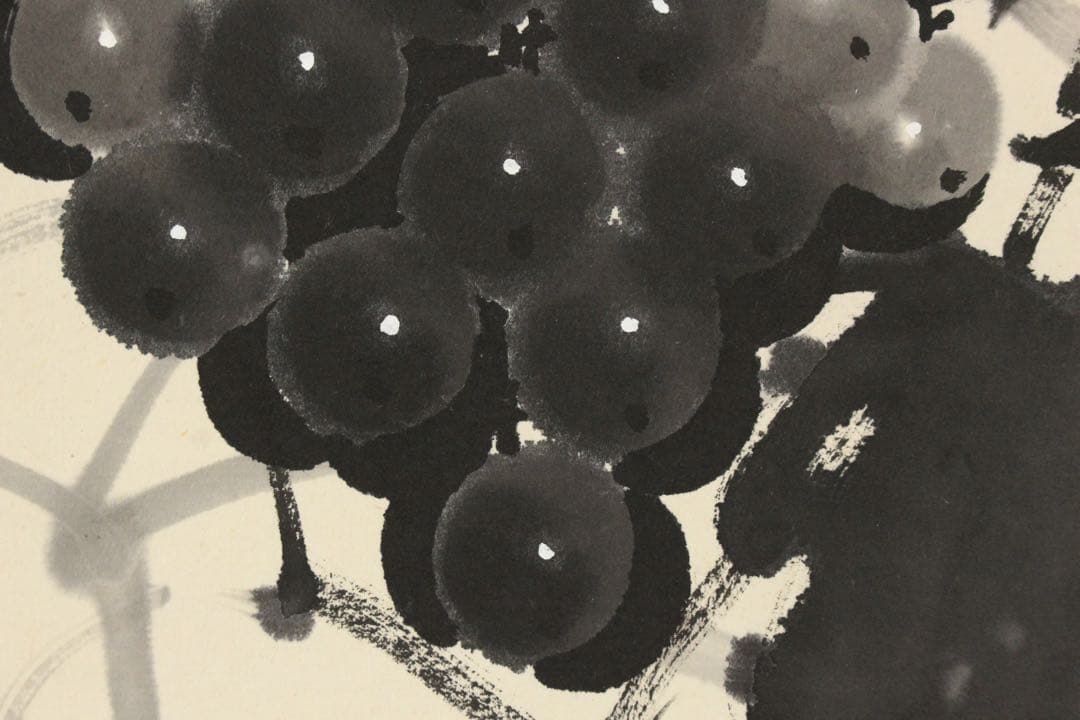 No5398 掛軸　陳其中　葡萄小禽図　紙本　中国画　水墨画　古画　送料無料