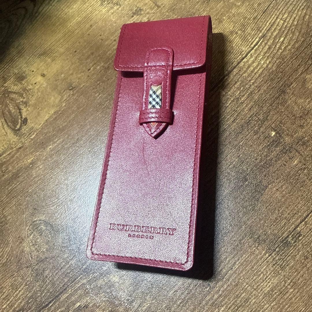 箱付 美品 バーバリー BURBERRY ペンケース 筆箱 赤 万年筆ケース