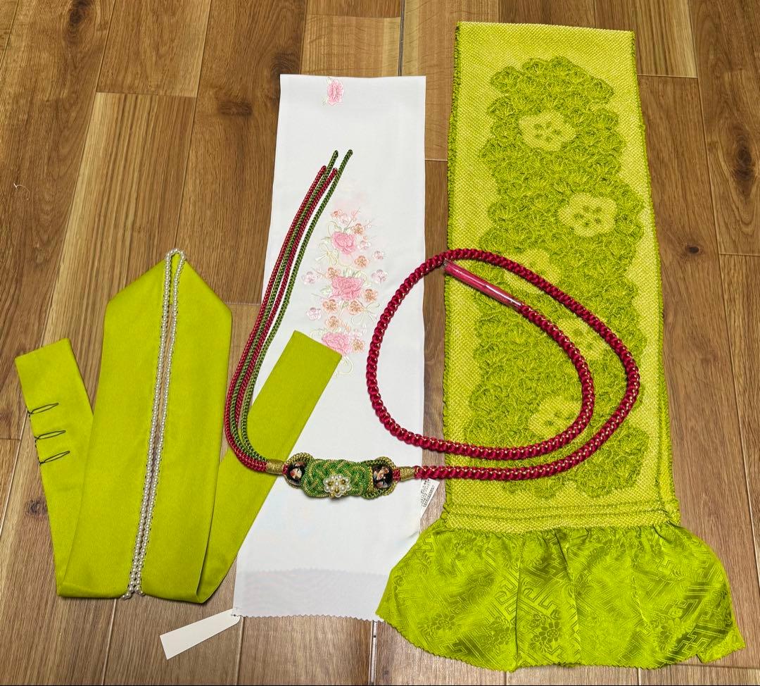 正絹振袖フルセット★金駒刺繍★大輪花紋様★オレンジ色