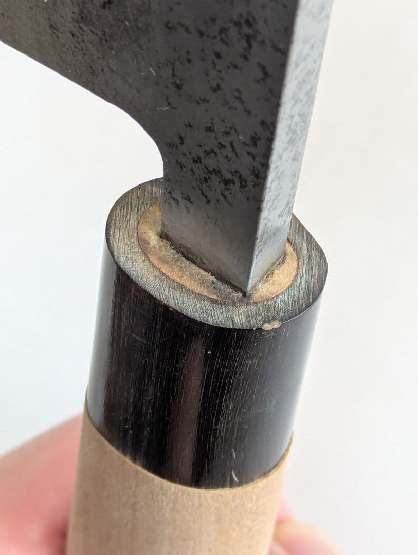 有次　特製　別打　出刃包丁6寸　霞　青鋼　角巻　朴柄