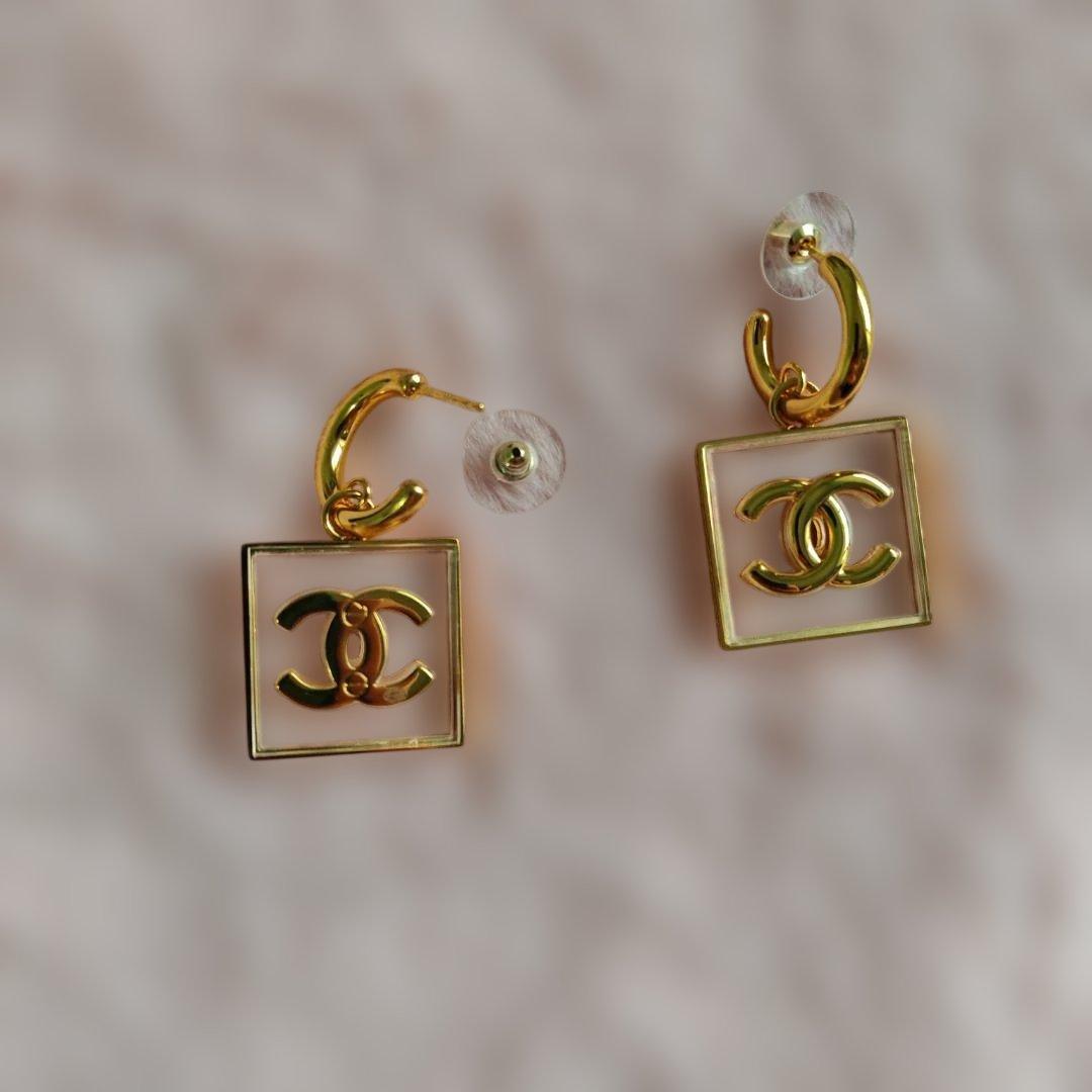 CHANEL ココマーク クリア スクエア ゴールド トランスペアレント ピアス