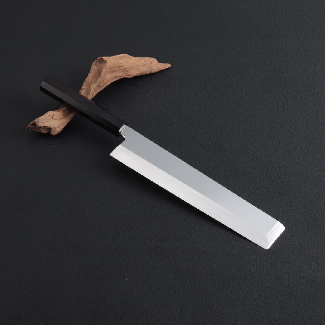 8992 角型薄刃包丁 8寸 刃は究極の切れ味 刺身包丁 黒檀黒水牛角八角柄