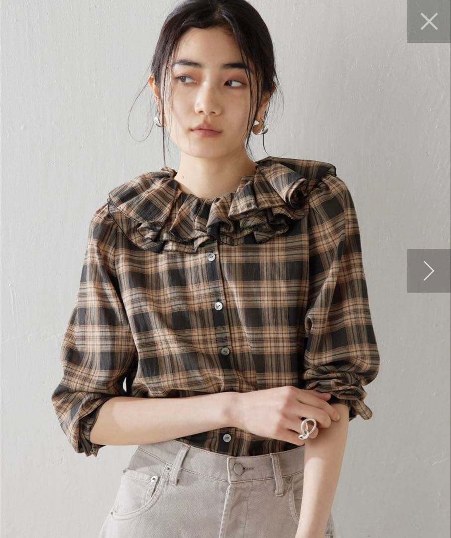 【美品】Whim Gazette フリルチェックブラウス