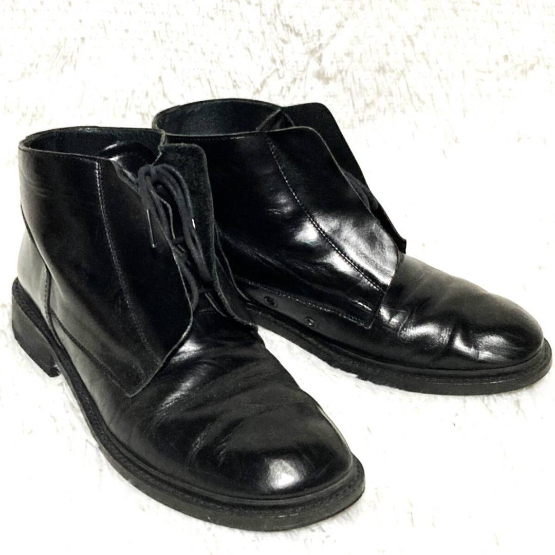 Y's ヨウジヤマモト★レイヤード 隠しレースアップブーツ 光沢レザー 黒 XL