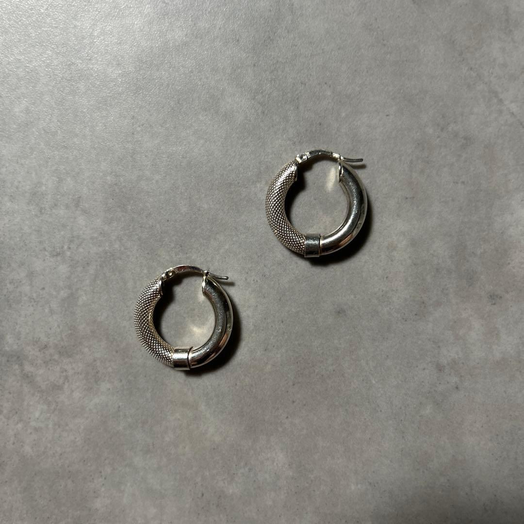 ヴィンテージ イタリア製 925 シルバー 切り替え デザイン フープ ピアス