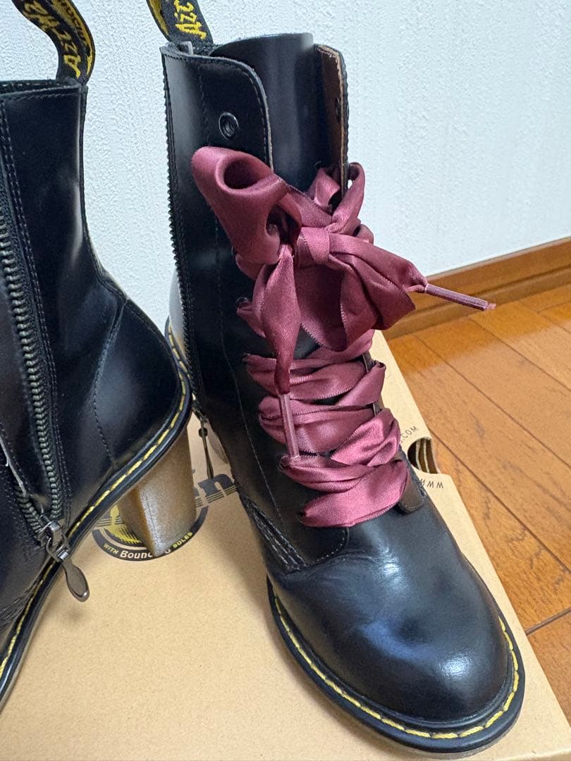 ドクターマーチン　サイドジップ　ブラック　UK4 23cm リボン　sadie