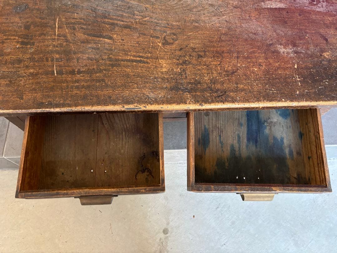 木製文机 ダークブラウン 2引き出し付き