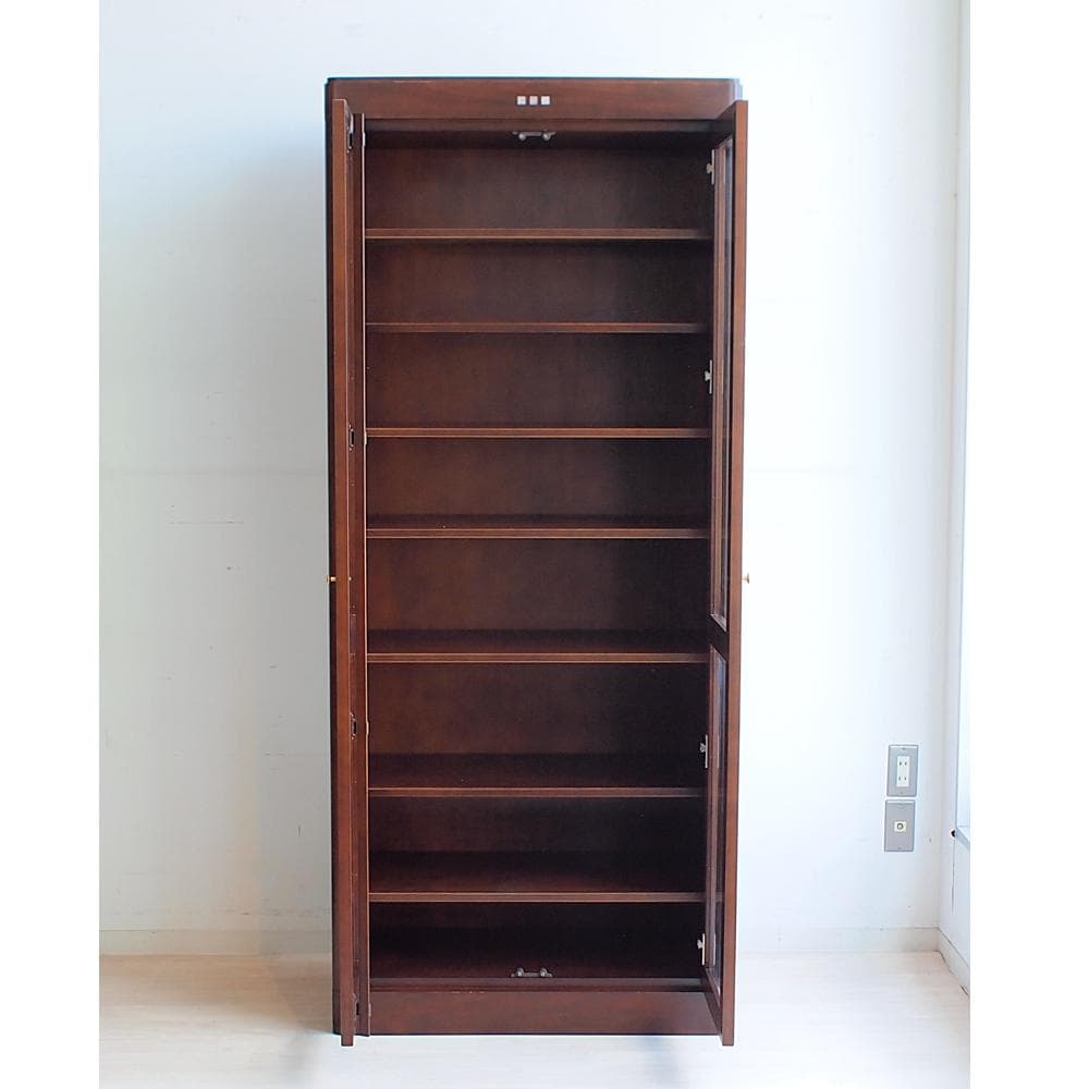 飛騨産業 キツツキ ガラス扉 書棚 81cm 本棚 キャビネット カップボード