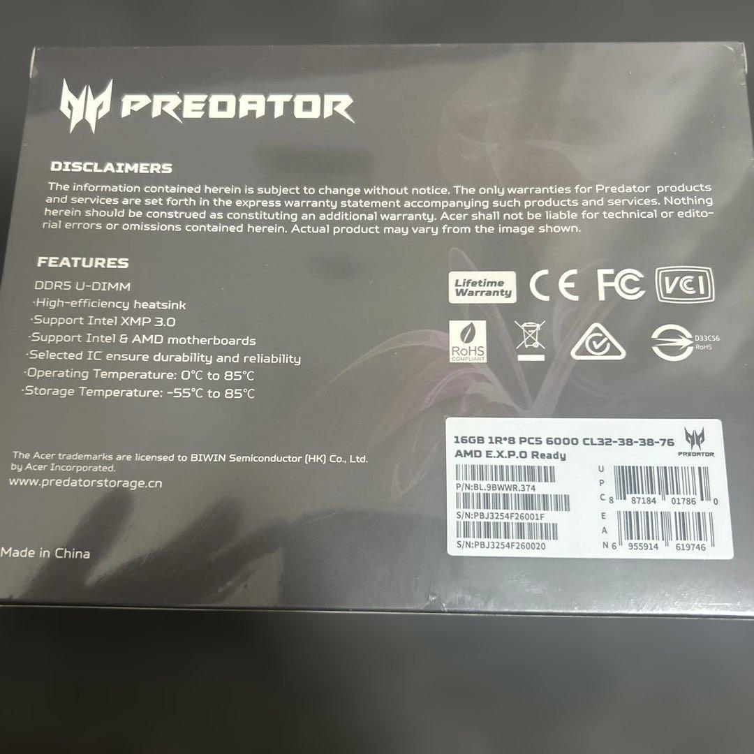 メモリー PREDATOR Pallas II DDR5 32GB 6000MHz