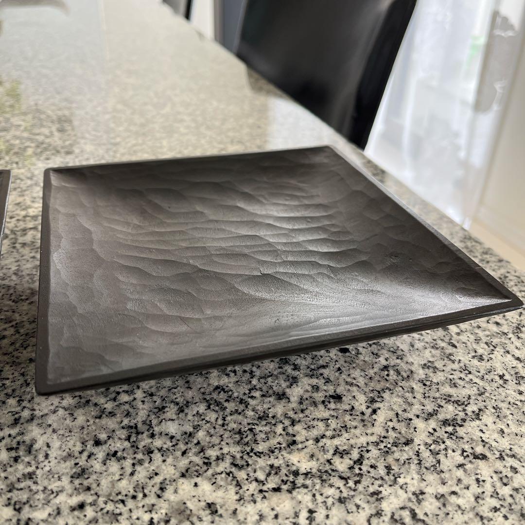 三谷龍二　黒拭き漆　角皿　 2枚セット