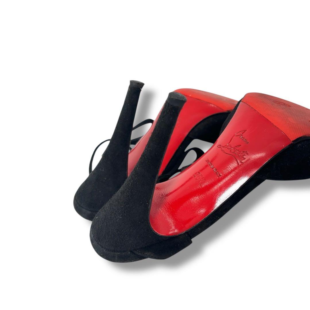 【極美品】クリスチャンルブタン　ビジュー　サンダル　パンプス　黒　スエード