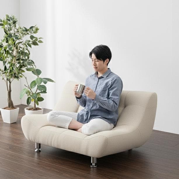 【新品】高級感あふれる1人掛けソファ ローソファ/ベージュ