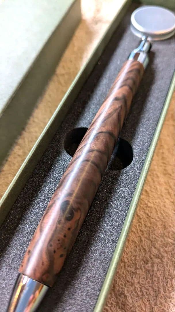 富士瘤クラフト　黒檀瘤杢　シャープペン　専用箱、ワックス付