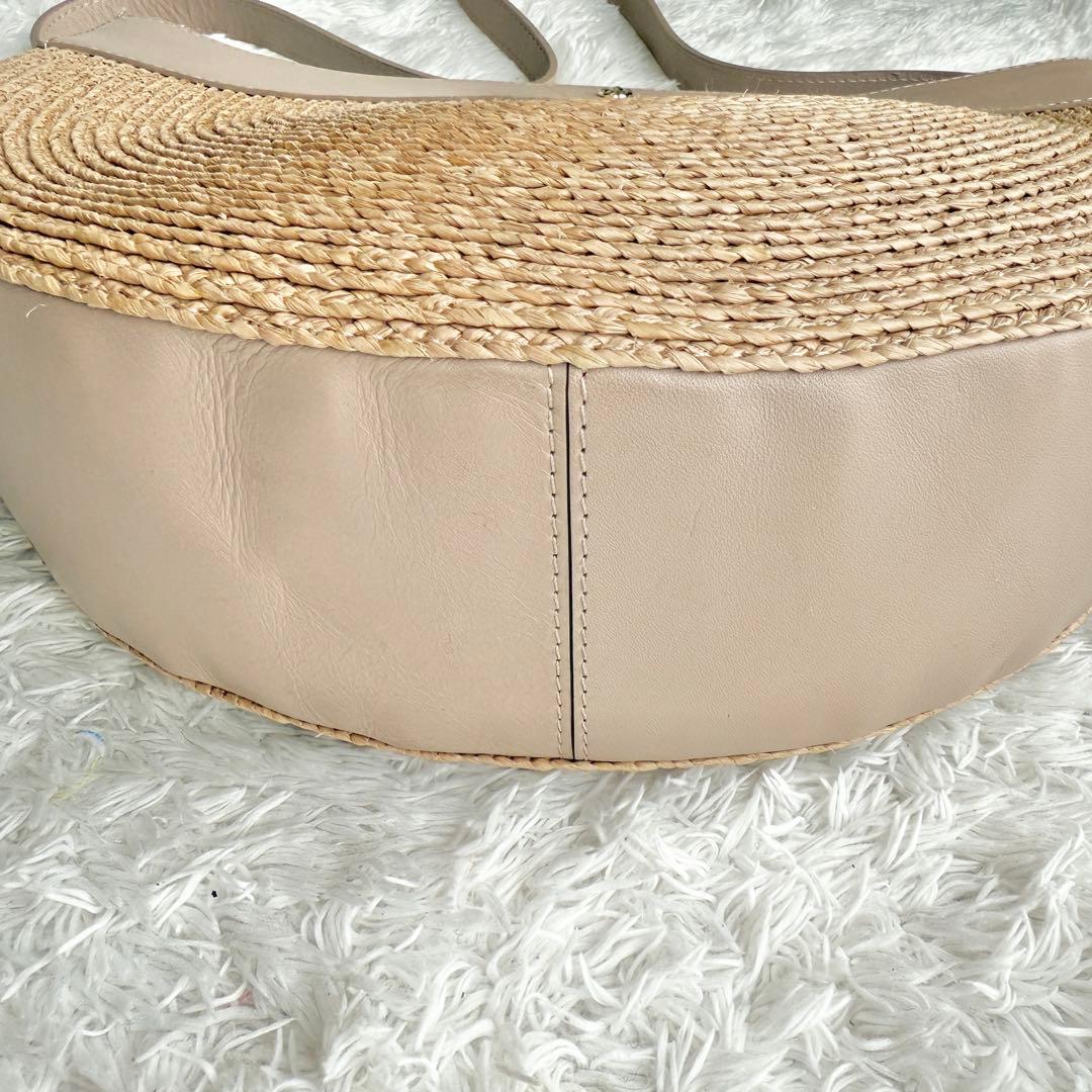 【希少&極美品】ヘレンカミンスキー ラフィア かごバッグ レザー 半月