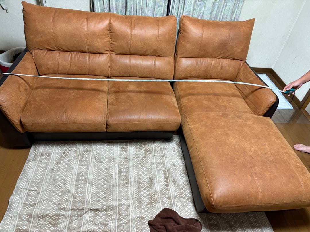 ブラウン コーナーソファ 合成皮革