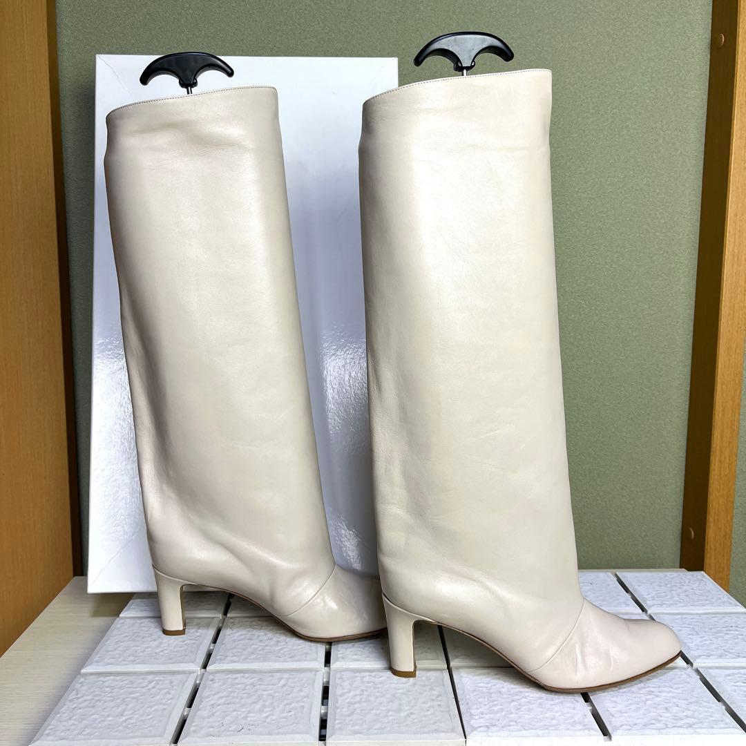 37 ネブローニ ロングブーツ ホワイト 白 レザー 24