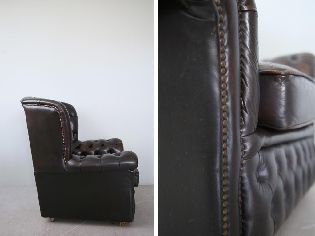 英国アンティークチェスターフィールドアームチェア/本革レザーソファー89-187