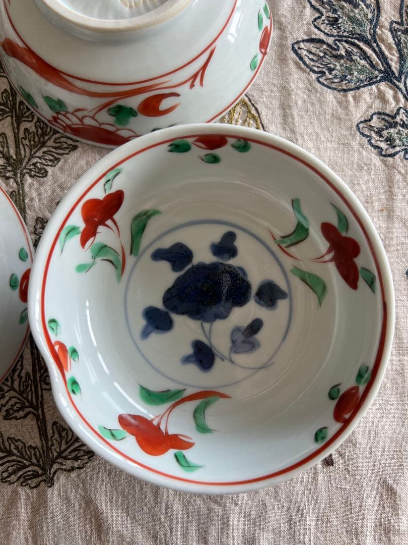 須田菁華　九谷焼　呉州赤絵牡丹文小鉢x 5客 共箱