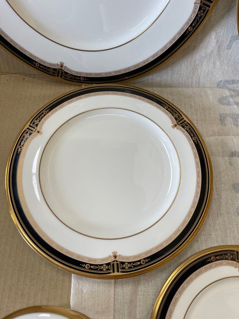 088 オールドノリタケ　瑠璃片葉金蝕　皿5 シュガーボウル1 カップ1 金彩