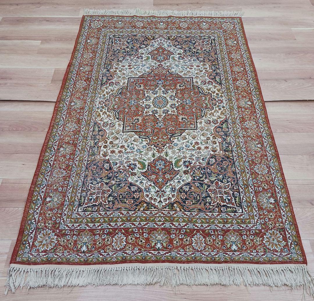 Y3253 インド絨毯 シルク×コットン 手織り 186×119㎝ マット