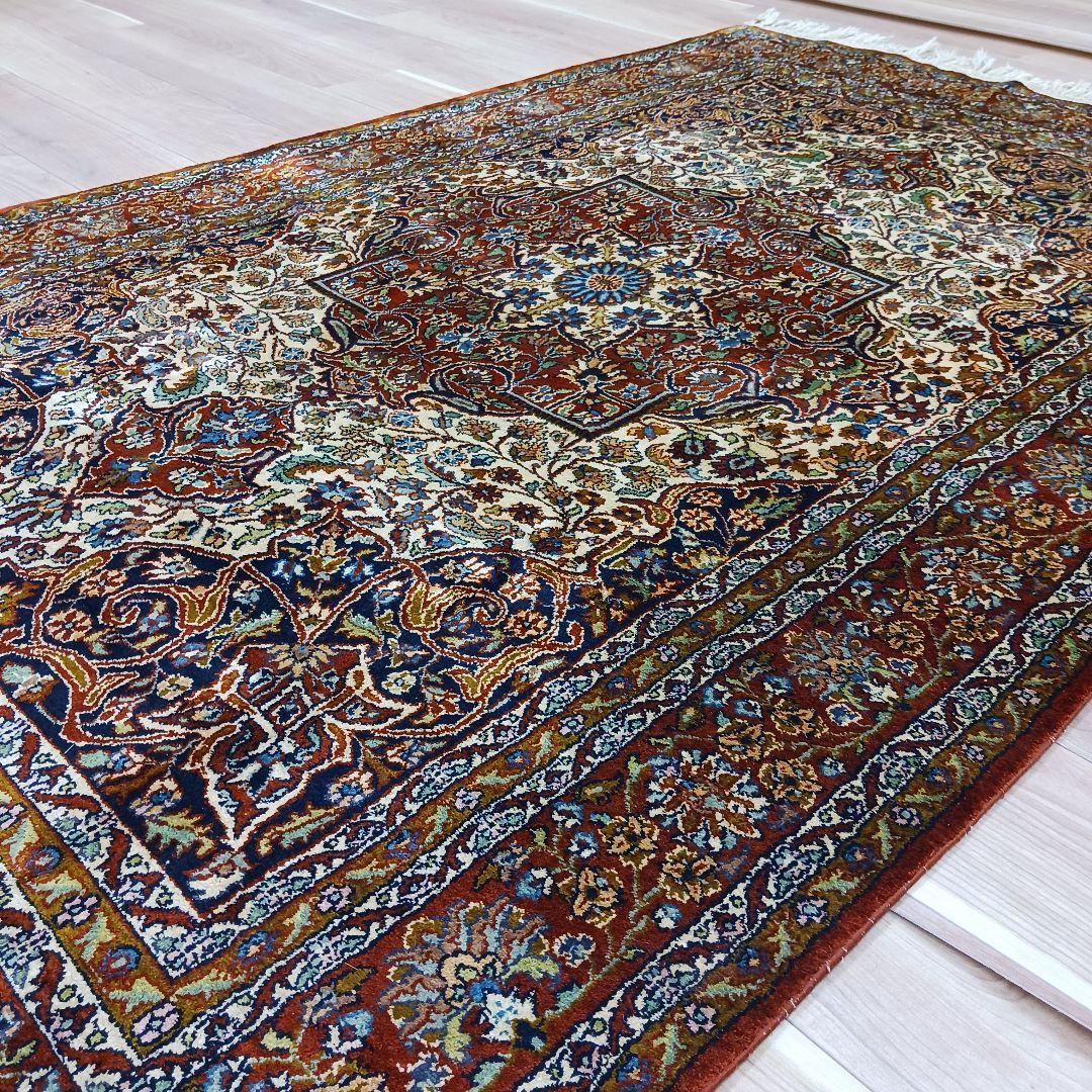 Y3253 インド絨毯 シルク×コットン 手織り 186×119㎝ マット