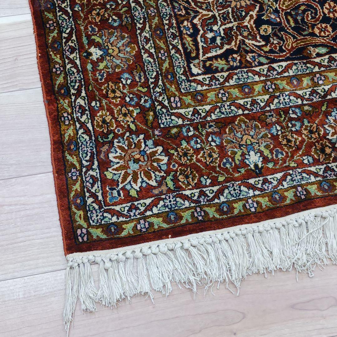 Y3253 インド絨毯 シルク×コットン 手織り 186×119㎝ マット