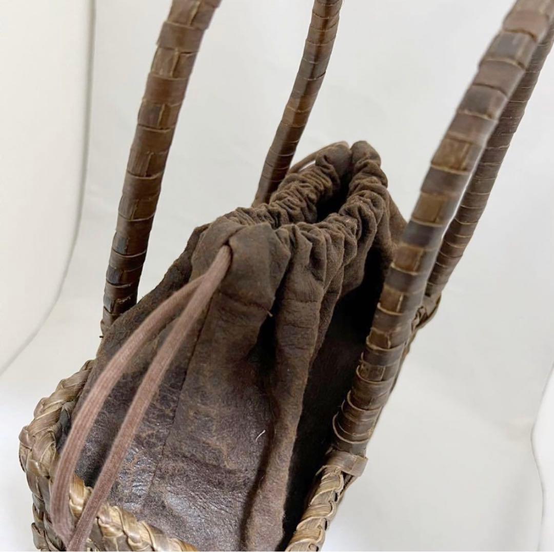 さわくるみ籠 バック 柿渋ジャム巾着 天然布