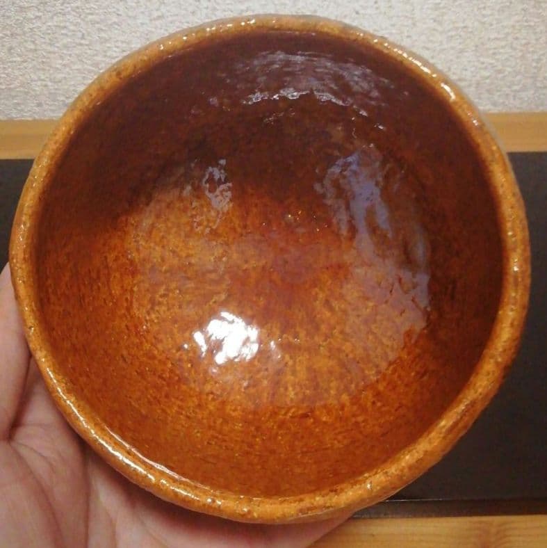 香野壮明作　飴釉　茶碗　共箱　略歴付　茶道具