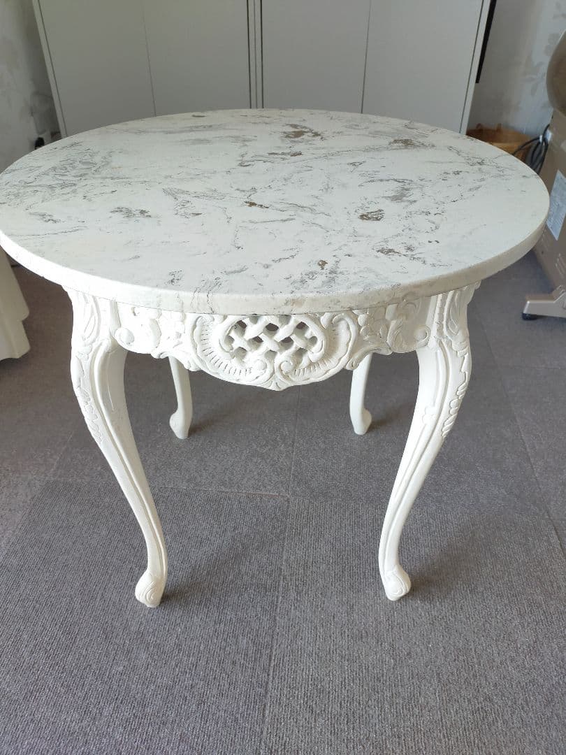 猫脚 イタリア アンティーク 大理石 ホワイトテーブル