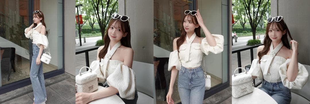 ダーリッチ darich ホルターネックオフショルツイードトップス ホワイト