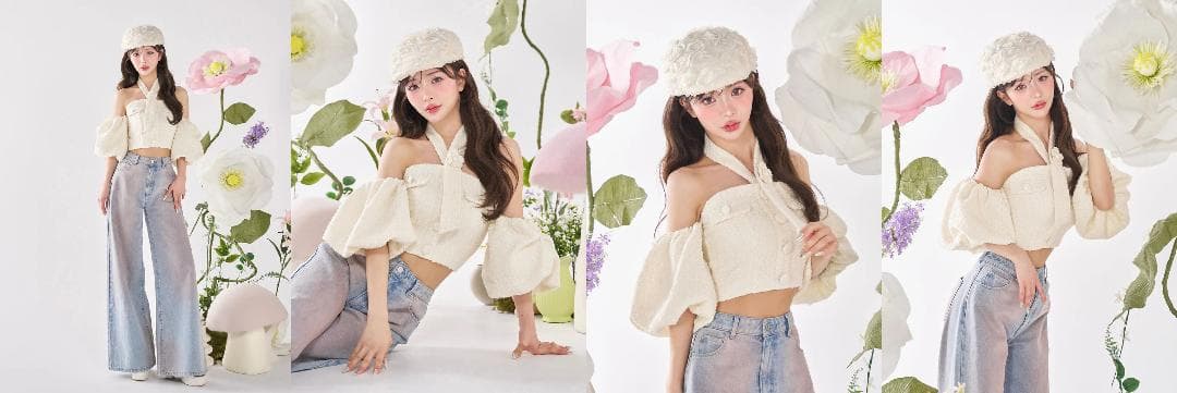 ダーリッチ darich ホルターネックオフショルツイードトップス ホワイト