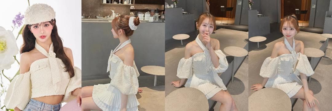 ダーリッチ darich ホルターネックオフショルツイードトップス ホワイト