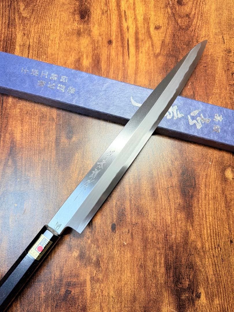 【堺打刃物】祥太郎作　刺身 柳刃 包丁 尺　白二鋼 黒檀八角水牛柄