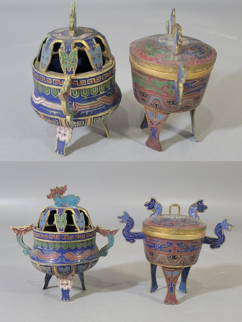 DT718 中国 七宝 香炉 六件 まとめて