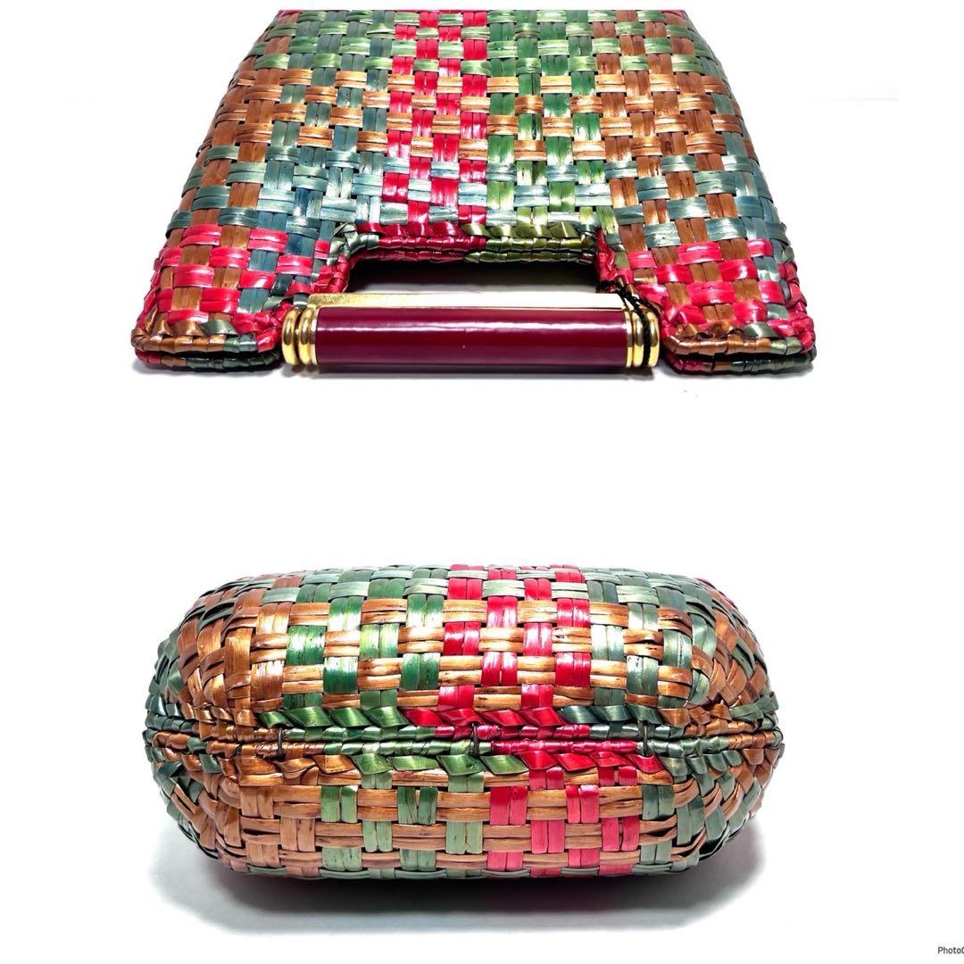 【美品】RODO ITALY ロド/ラタン 編込み/マルチカラー/ハンドバッグ