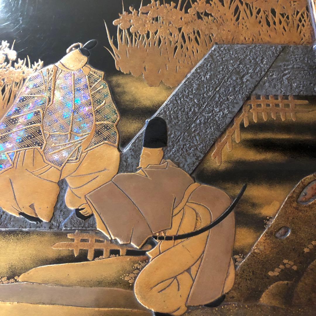 木製角盆 時代品　高蒔絵　八橋図盆 木箱付き　25.8センチ　高さ1.5センチ