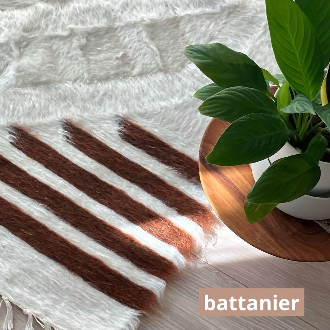 新品wool100％　オフホワイトチョコ　バッターニエ　トルコヴィンテージラグ