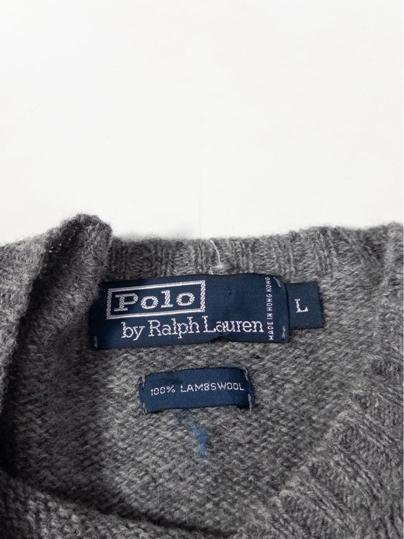 90s Polo by Ralph Lauren ウールニットセーター 灰 古着