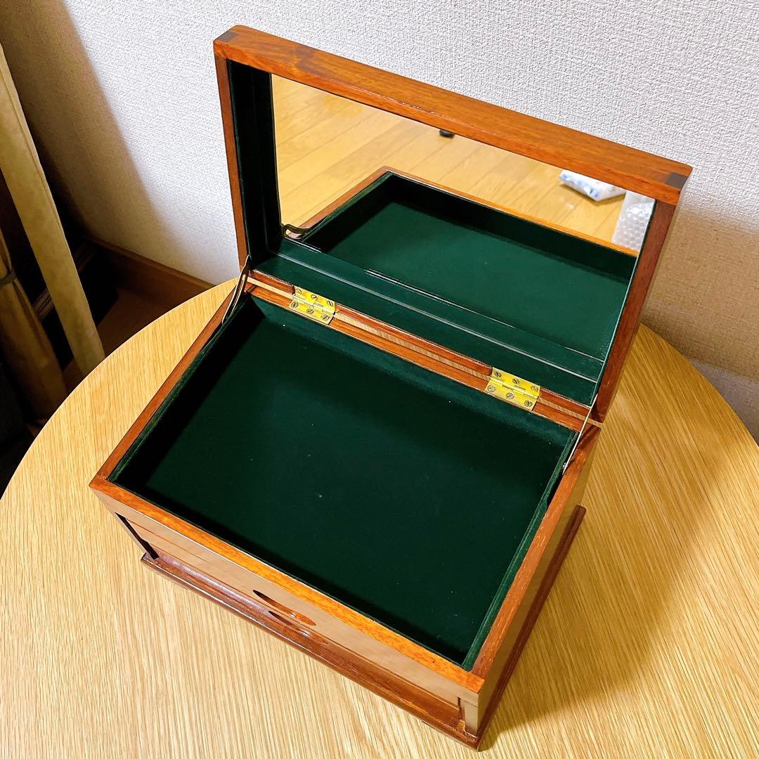 花梨無垢材　ジュエリーボックス　宝石箱　唐木　螺鈿細工　象嵌　小引き出し　化粧台