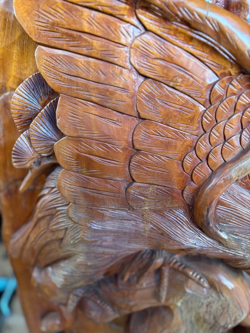 【一点物】木彫り 彫刻 置物 鷹と虎 縁起物 オブジェ 岐阜県揖斐郡池田町まで