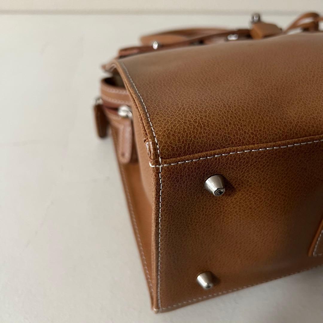 濱野 ハマノ ミーティア ブラウン ハンドバッグ ブラウン レザー 金具