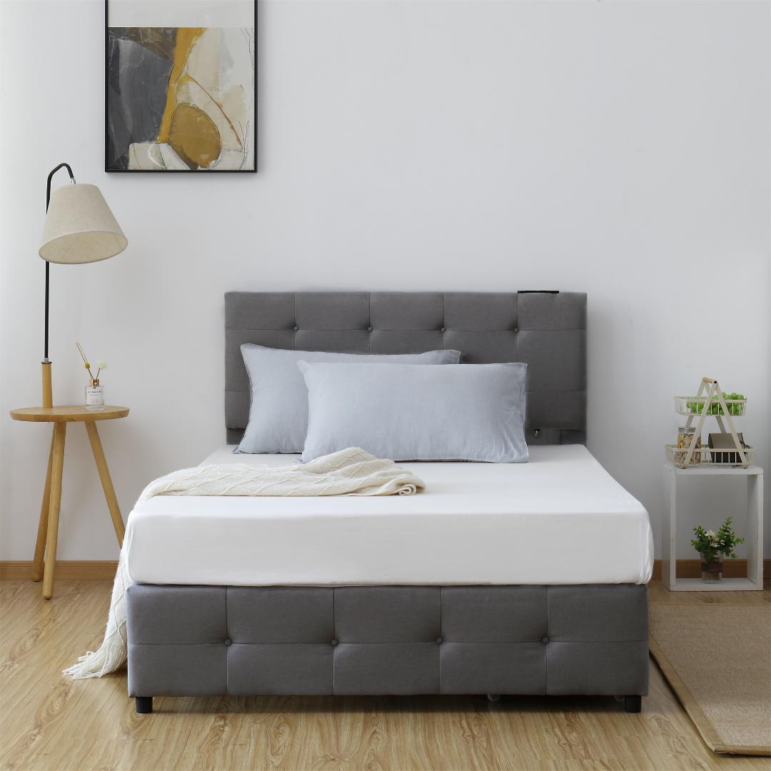 【新品】ダークグレー SDシングルベッド 布貼り 引き出し付き 北欧風