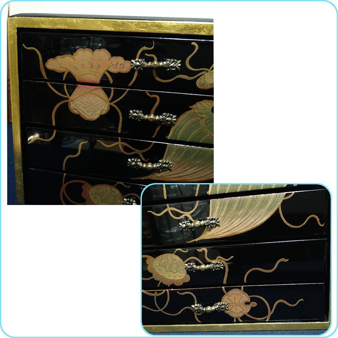 A846 輪島塗 蒔絵 五段引き出し 小箪笥 黒漆箱 仏具 経箱 五帖 経箱