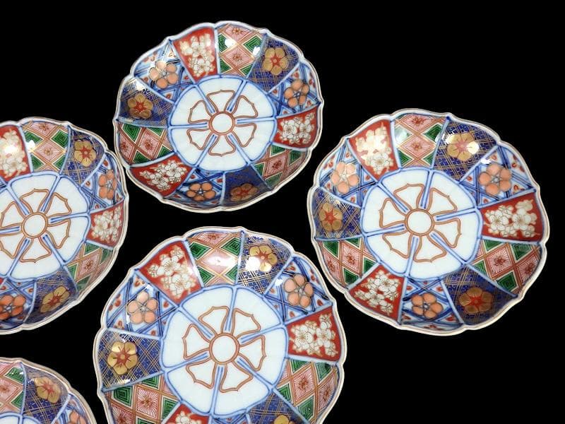 大聖寺伊万里　金襴手 菊皿　4寸半皿　5客　E046AS-CYb