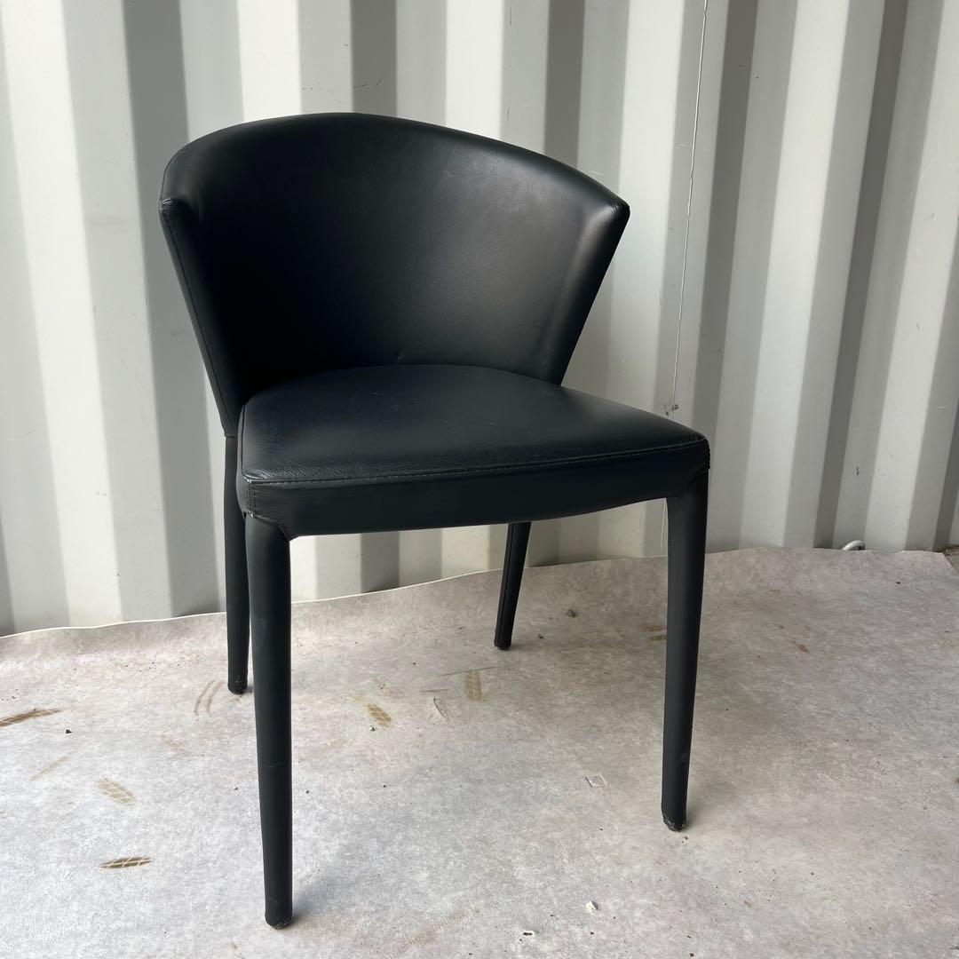 取付無料！カリガリス イタリア アメリチェア 本革ブラック ダイニングチェア