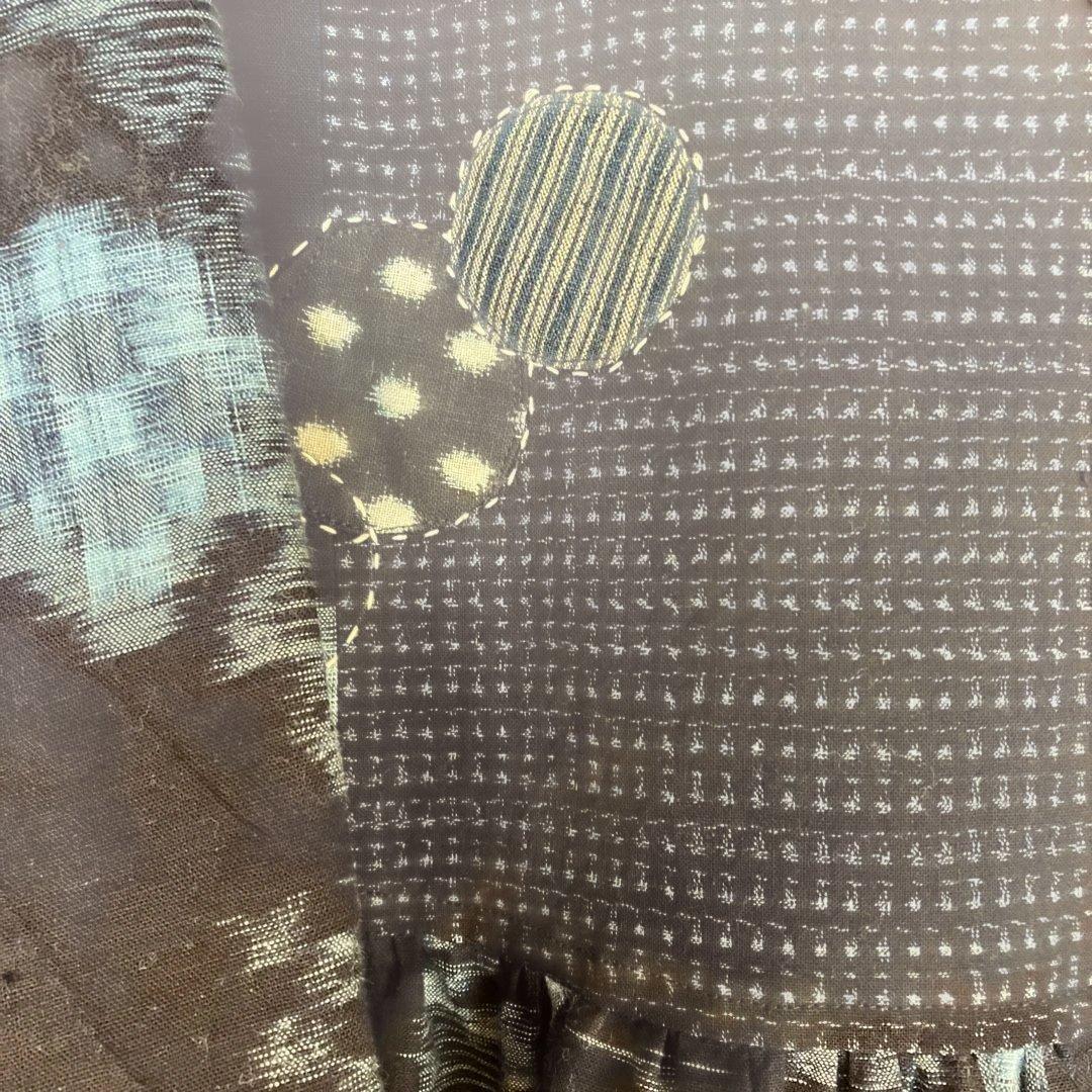 絣リメイク　　Mサイズ刺し子＆アップリケ　シンプルワンピース　ギャザースカート