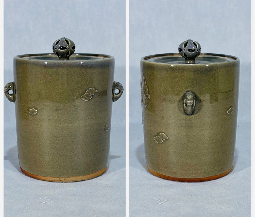 多田焼　雲渓山窯　二代 田村雲渓造　雲龍釜(水指) 美品　共箱　茶道具　送料込