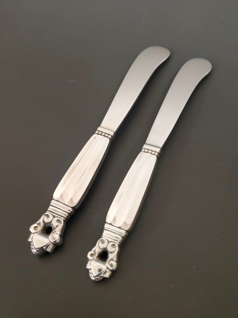 純銀製 ジョージジェンセン エコーン バター ナイフ 2本